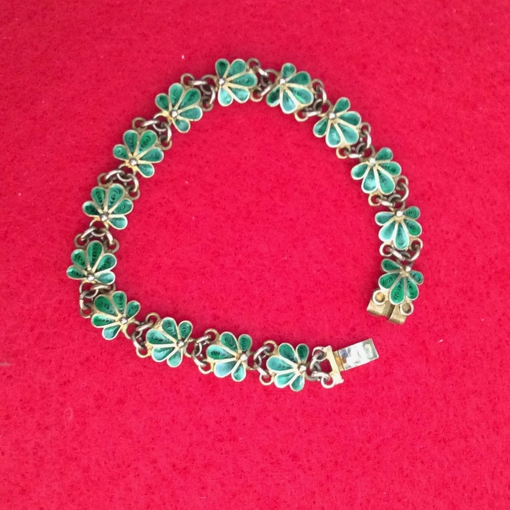 European gilded 800 Silver Plique-à-Jour Bracelet